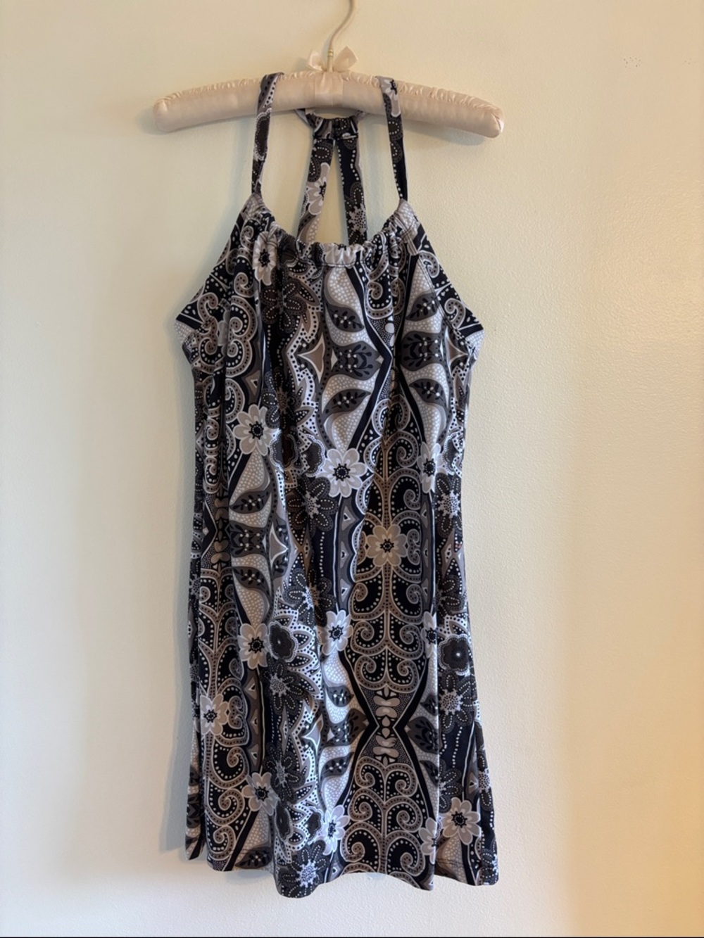 Black & White Paisley Halter Dress with Bra Insert